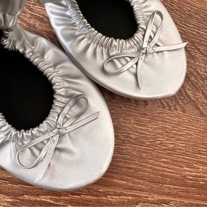 Purse Pals Metallic Silver Ballet Flats